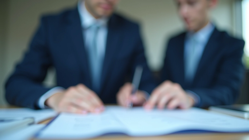 Professional photo of realistic accountant aged 35, fully clothed in navy blazer, upper body shot, reviewing accounting ledger, office environment, natural lighting, blurred background