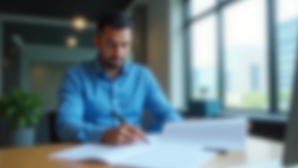 Business owner reviewing financial reports and analysis charts at office desk